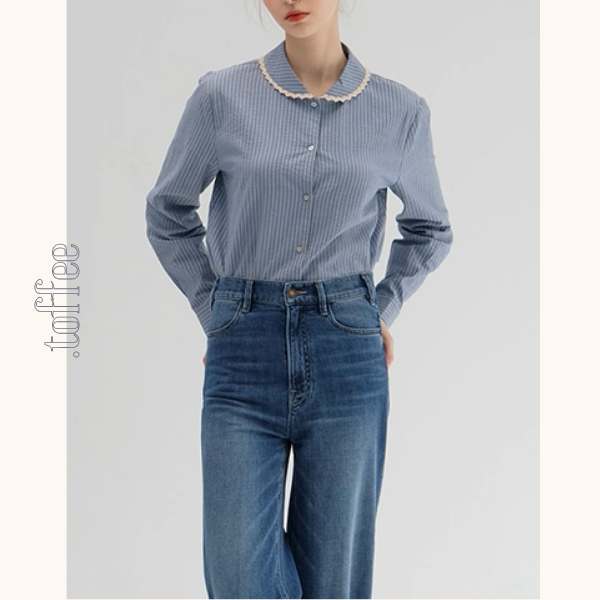 レースが語る午後の記憶ストライプシャツ《Z01177》