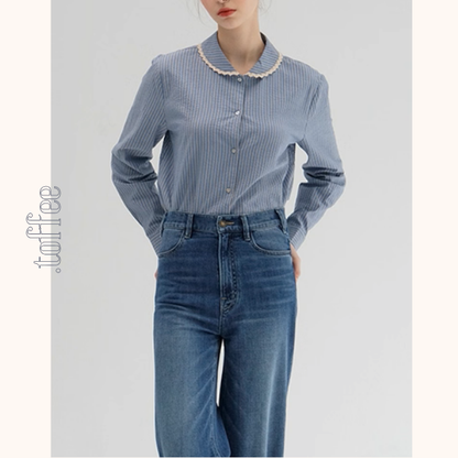 レースが語る午後の記憶ストライプシャツ《Z01177》