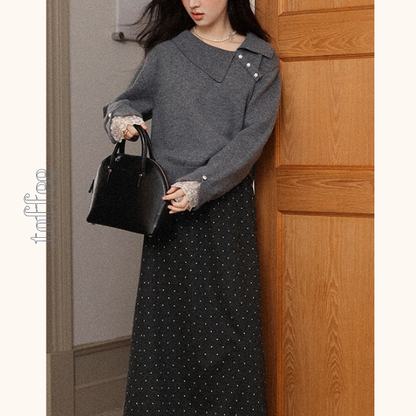 【3color】星降る午後のレース襟ニット《Z01142》