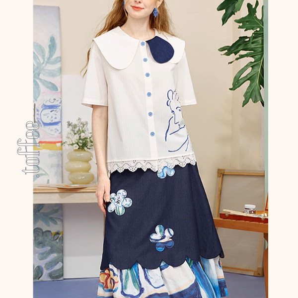 線画とレースが奏でる詩のシャツ《Z01138》