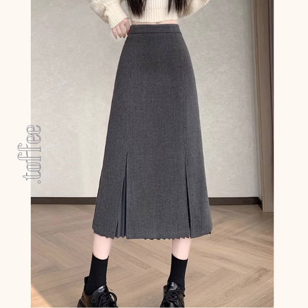 プリーツ重ねのミモレ丈ペンシルスカート《Z01338》