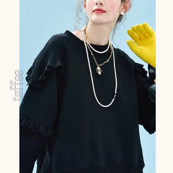 【2color】ティアード袖フリルの甘辛スウェット《Z01351》