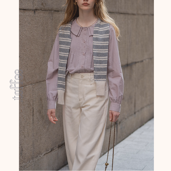 【2color】海辺の記憶を抱く二重襟ブラウス《Z01171》