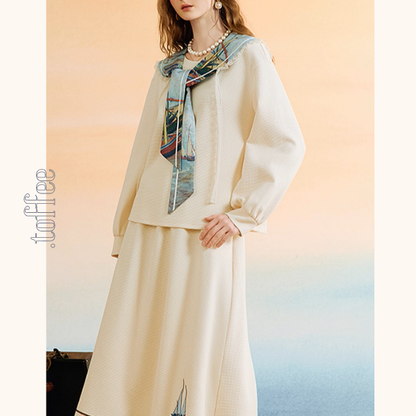 【2color】セーラーカラーと船の刺繍セットアップ《Z01133》