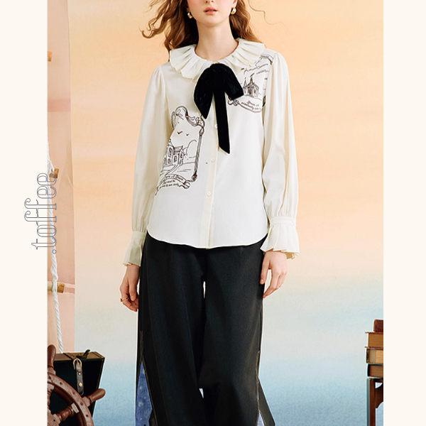 黒リボンと夢の風景ブラウス《Z01131》