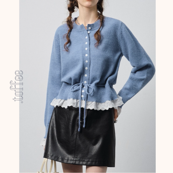 【2color】レース裾と蝶結びが可愛い＊ショートニットカーディガン《Z01189》