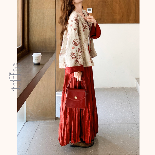 花咲く情景のセットアップ／花柄トップス＆マキシスカート《Z01151》