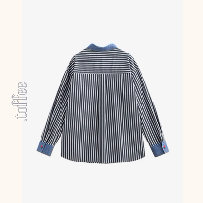 デニムカラー切り替えストライプシャツ《Z00928》