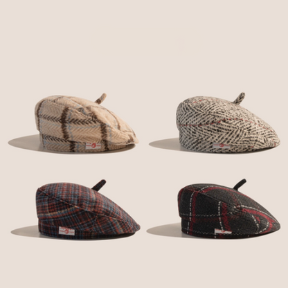 【5color】ヴィンテージチェック柄ウールベレー　Z00608