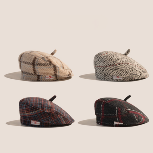 【5color】ヴィンテージチェック柄ウールベレー　Z00608