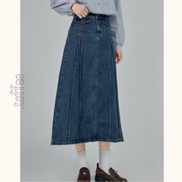 Aラインハイウエストロングデニムスカート　《Z00790》