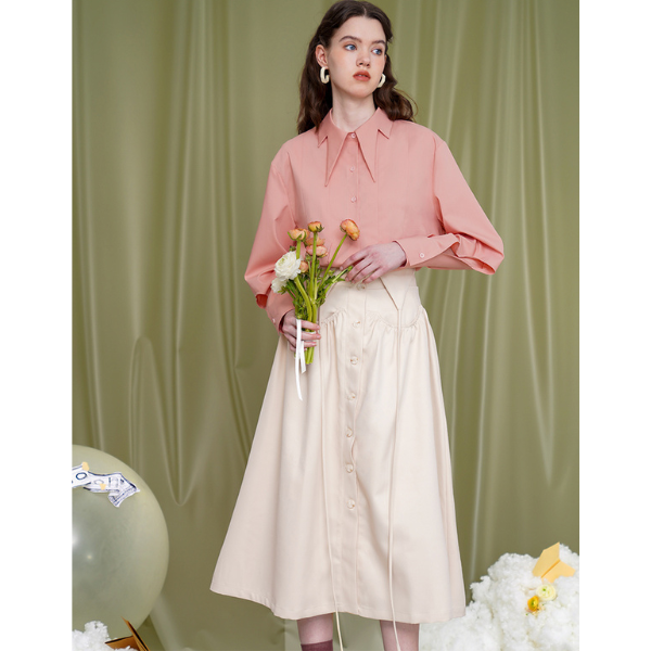 【4color】デザインラペルディープスリーブカットブラウス X-197