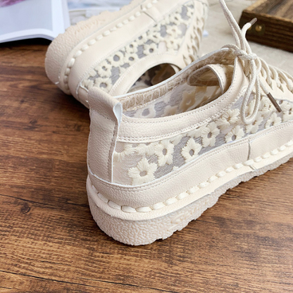 【２color】フラワーエンブロイダリーレトロシューズ　AU-131