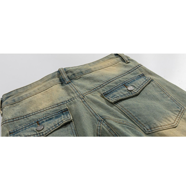 【2color】ジッパーデザイン切り替えデニム X-364