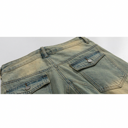 【2color】ジッパーデザイン切り替えデニム X-364