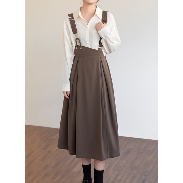 【3color】アシンメトリーサスペンダースカート X-313