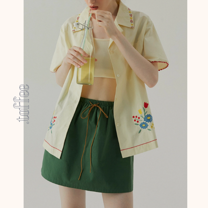 花柄刺繍コットンシャツ《Z00958》