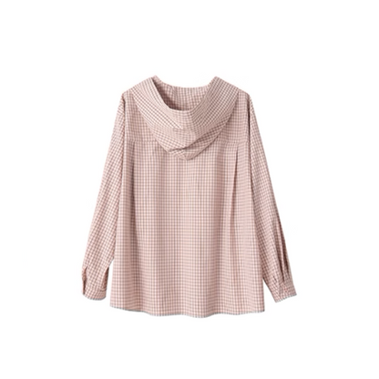 【2color】チェック柄フーディーシャツ《Z00978》