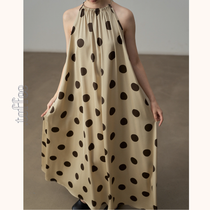 ドットと余白、午後のホルターネックワンピース《Z01119》