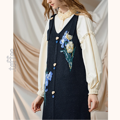 アイリスが咲くアート刺繍ワンピース《Z01129》