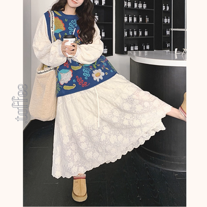 空と花の余白を縫うニットとワンピースのセットアップ《Z01152》