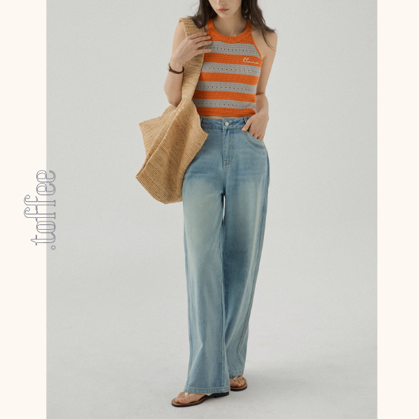 刺繍入りワイドデニムパンツ《Z01097》