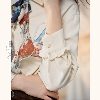 【2color】物語を結ぶリボンとアップリケのシャツ《Z01126》