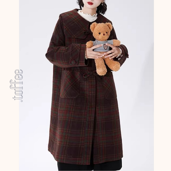 リボン留めタータンのAラインセーラーコート《Z01356》