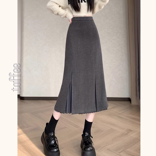 プリーツ重ねのミモレ丈ペンシルスカート《Z01338》