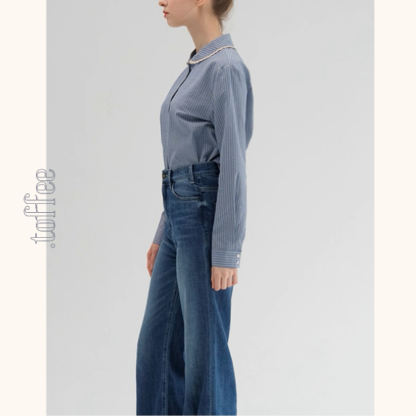 レースが語る午後の記憶ストライプシャツ《Z01177》