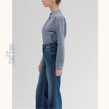 レースが語る午後の記憶ストライプシャツ《Z01177》