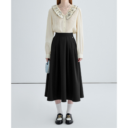 ハイウエストドレープAラインプリーツスカート Z00030