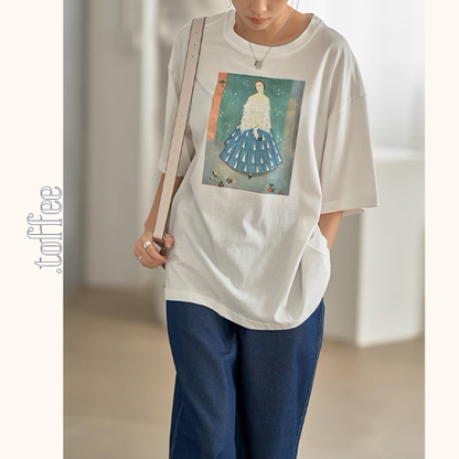 【8color】オーバーサイズドロップショルダープリントTシャツ《Z00994》