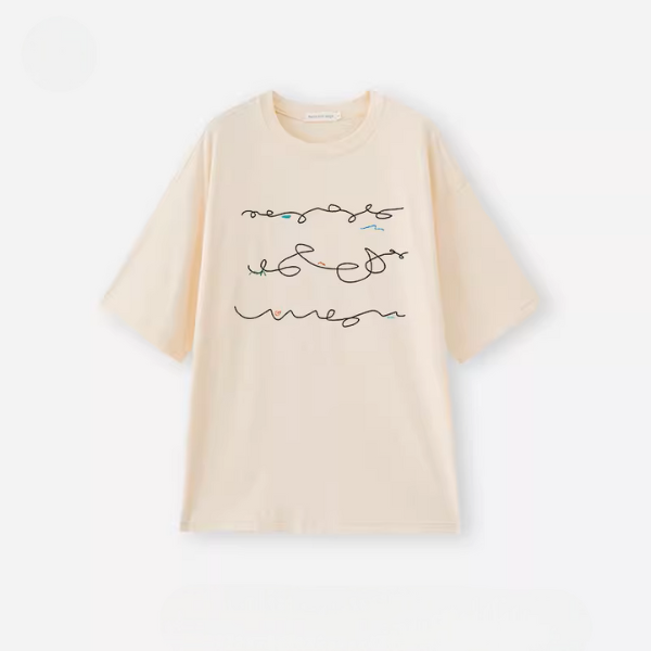 【6color】イレギュラーラインプリントオーバーサイズロングTシャツ《Z00992》