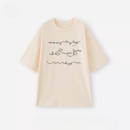 【6color】イレギュラーラインプリントオーバーサイズロングTシャツ《Z00992》