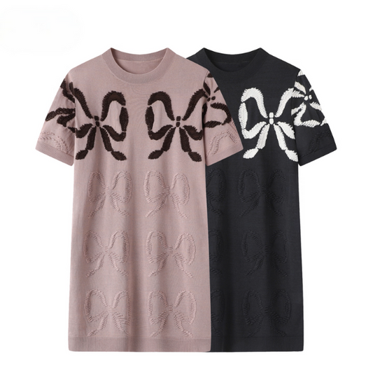 【2color】立体リボン刺繍ニットワンピース《Z01041》