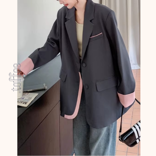 ピンク配色のカラーブロックスーツジャケット《Z01332》