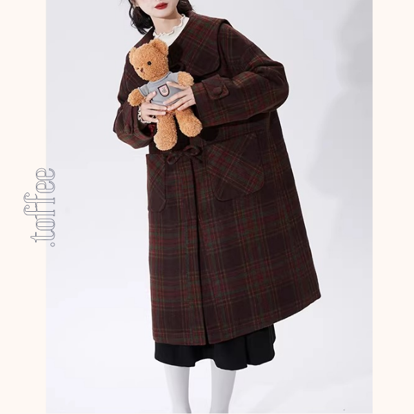 リボン留めタータンのAラインセーラーコート《Z01356》