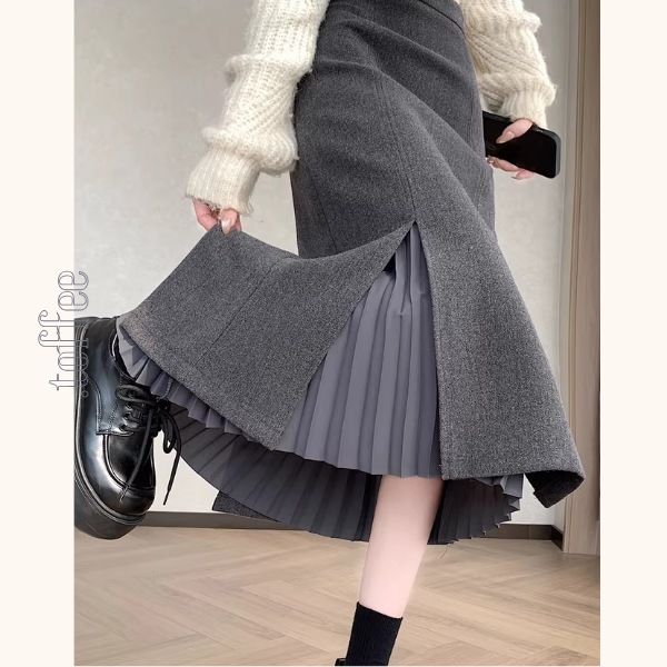 プリーツ重ねのミモレ丈ペンシルスカート《Z01338》