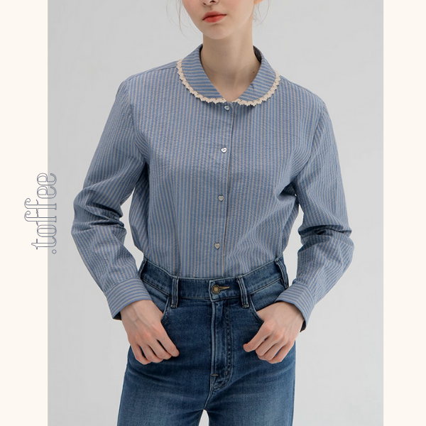 レースが語る午後の記憶ストライプシャツ《Z01177》