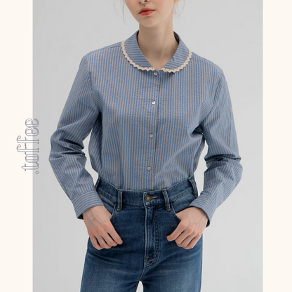 レースが語る午後の記憶ストライプシャツ《Z01177》