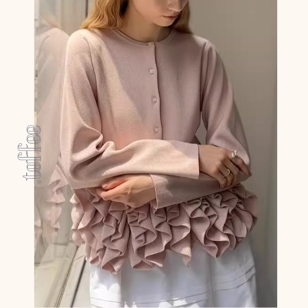 【3color】立体フリル裾のペプラムニットカーディガン《Z01305》