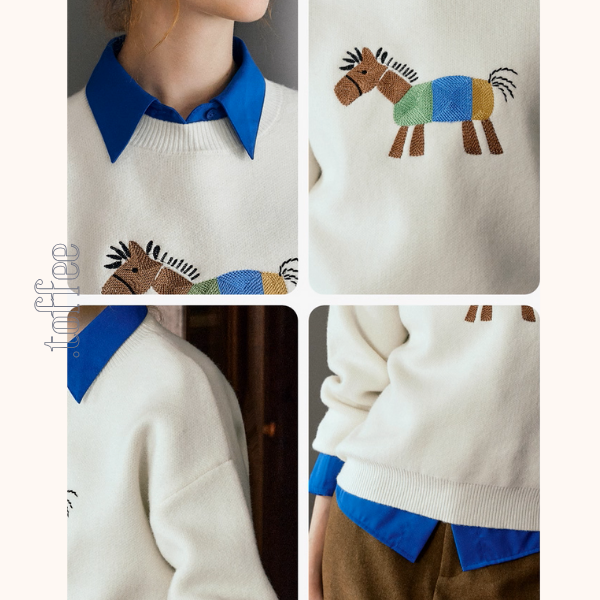 《色彩のたてがみを風に揺らして》ポニー刺繍セーター《Z01147》