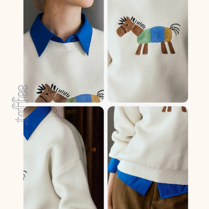 《色彩のたてがみを風に揺らして》ポニー刺繍セーター《Z01147》