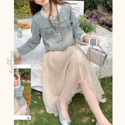 花咲く朝のレース付きデニムジャケット《Z01153》