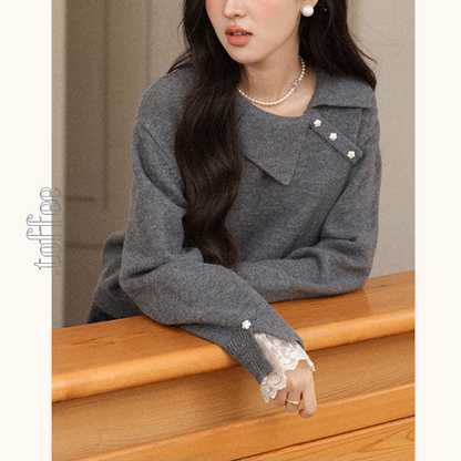 【3color】星降る午後のレース襟ニット《Z01142》