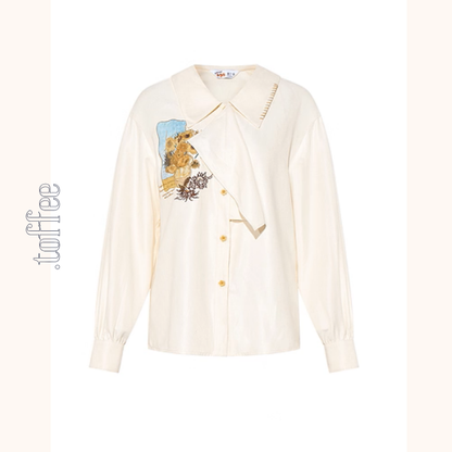 ひまわりの詩を纏うアップリケシャツ《Z01127》