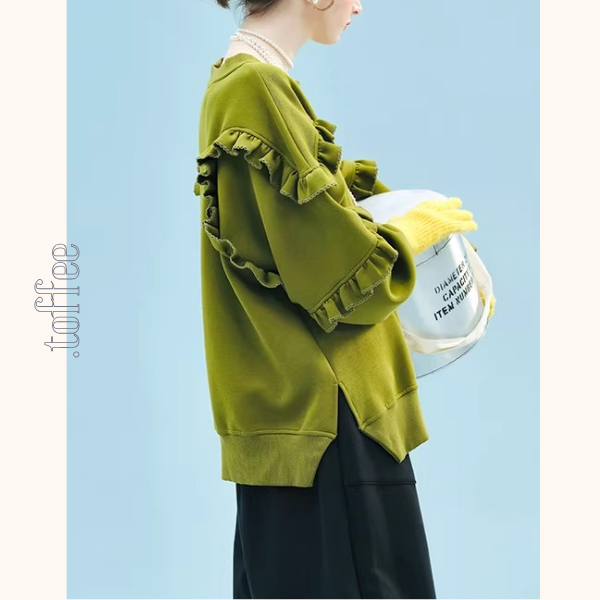 【2color】ティアード袖フリルの甘辛スウェット《Z01351》