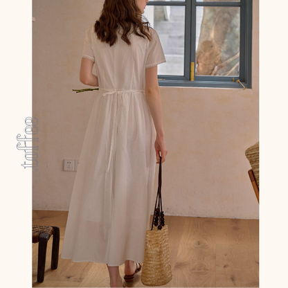 レース刺繍のホワイトロングワンピース《Z01093》