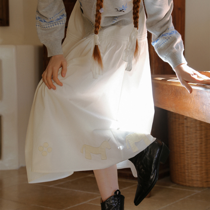 ポニーパッチ刺繍フレアスカート《Z00824》